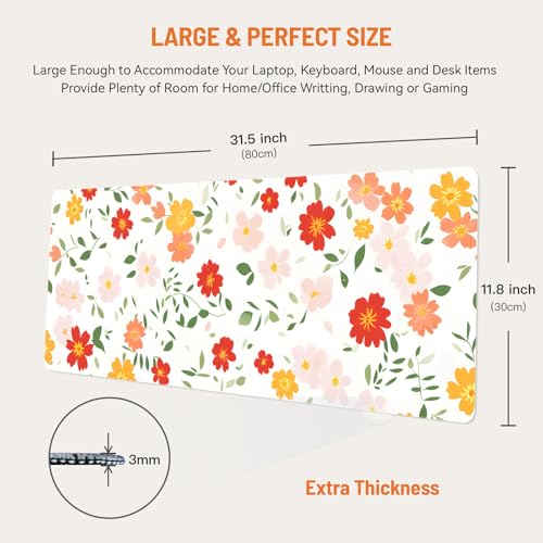 Mousepad Desk Mat Gaming Large Keyboard Cute Office Desktop Computer Laptop XXL Long Big Kawaii Aesthetic Girly Pretty Design Women Girl Gamer Oversized Wide 30x12'' Mousepad, Red Floral - color: Red Floral