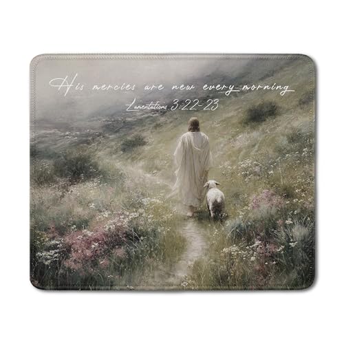Christian Jesus with Lamb His Mercies are New Every Morning Mouse Pad, Christian Jesus Gifts Mouse Pads Mousepad for Desk Office Computers Laptop, Religious Desk Accessories, 9.5x7.9 Inch - color: 10Child, size: 9.5x7.9