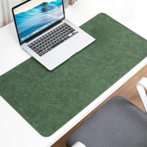 23.6"×13.8" Green Non-Slip PU Leather Desk Mat, Waterproof Extended Mouse Pad for Office