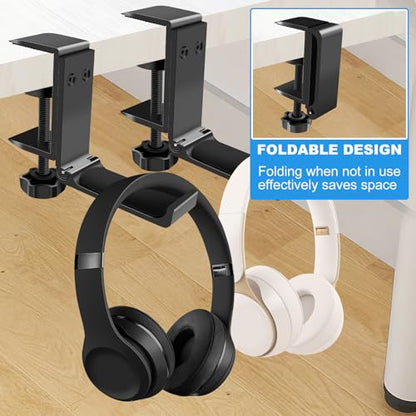 2PCS Headphone Stand Hanger Holder, Foldable Aluminum Desk Headphone, Universal Space Saving Headset Stand Multifunctional Under Desk Hanger for Home Office - size: Black 2PCS