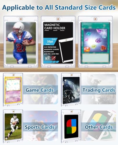 25ct Magnetic Card Holders: 35 pt Magnetic Cards Case for Trading Cards, U-V Protection Hard Plastic Card Protectors for Sports, Baseball, Game, Standard Display - size: 25 Pack