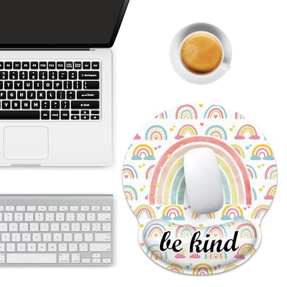 Ergonomic Mouse Pad with Wrist Support,Inspirational Be Kind Rainbow Mouse Pad with Wrist Rest,Relieve Wrist Pain Mousepad Non-Slip Rubber Base,Mouse Pads for Desk,Computers,Laptop,Office,Accessories - color: Inspirational Be Kind Rainbow