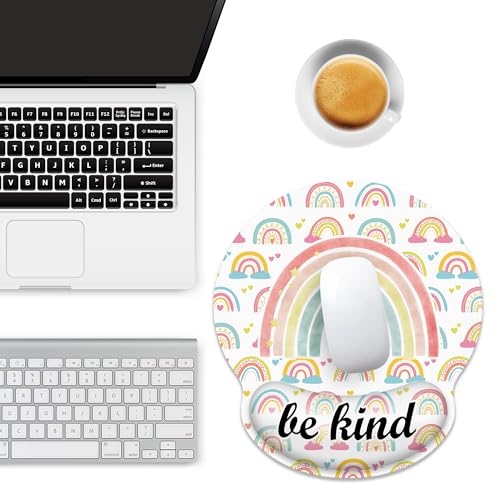 Ergonomic Mouse Pad with Wrist Support,Inspirational Be Kind Rainbow Mouse Pad with Wrist Rest,Relieve Wrist Pain Mousepad Non-Slip Rubber Base,Mouse Pads for Desk,Computers,Laptop,Office,Accessories - color: Inspirational Be Kind Rainbow