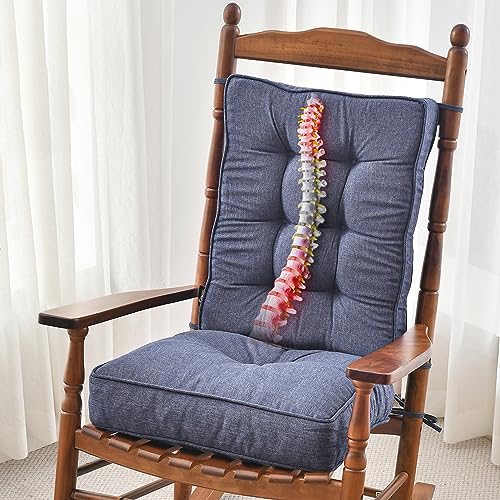 SUNROX Memory Foam Non Slip Rocking Chair Cushion, FadeShield Water Resistant Thicken Durable Tufted Pads, Set of Seat & Back Cushion with Ties for Indoor/Outdoor Rocker, 2 Piece, Heather Indigo - color: Heather Indigo
