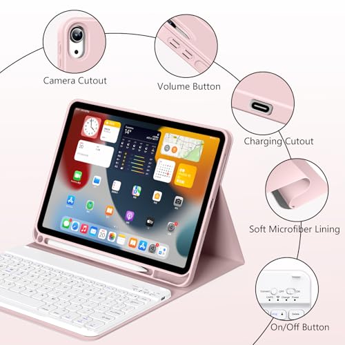 Keyboard Case for iPad (A16) 11th Gen 11 Inch 2025, iPad 10th Generation 10.9 inch 2022 with Pencil Holder, Wireless Keyboard and Slim Lightweight Soft Cover Auto Wake/Sleep, Pink - color: Pink