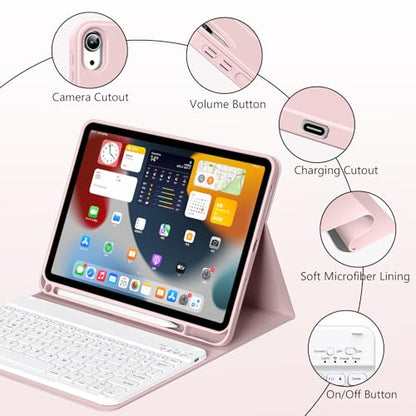 Keyboard Case for iPad (A16) 11th Gen 11 Inch 2025, iPad 10th Generation 10.9 inch 2022 with Pencil Holder, Wireless Keyboard and Slim Lightweight Soft Cover Auto Wake/Sleep, Pink - color: Pink