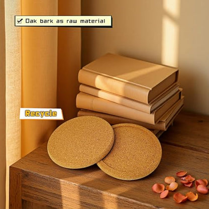 6-Pack Cork Coasters, 4 Inch Absorbent Reusable Beverage Coasters with Lip, Heat Resistant Non-Slip Cup Pads for Glasses Mugs, Natural Wood Table Protectors