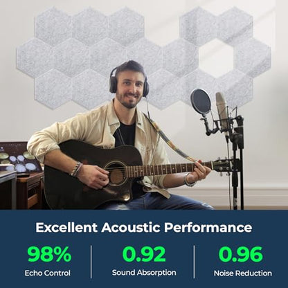 12 Pack Hexagon Acoustic Panels, 12" x 10" x 0.4" High-Density Soundproof Wall Panels, Self-Adhesive Acoustic Wall Panels for Studio, Home, Office, Silvergray - color: Basic Hexagon - SilverGray, size: Hexagon - 12 Pack