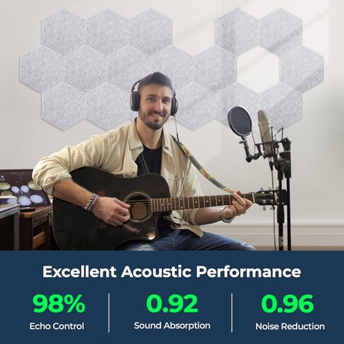 12 Pack Hexagon Acoustic Panels, 12" x 10" x 0.4" High-Density Soundproof Wall Panels, Self-Adhesive Acoustic Wall Panels for Studio, Home, Office, Silvergray - color: Basic Hexagon - SilverGray, size: Hexagon - 12 Pack
