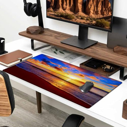Large Extended Gaming Mouse Pad with Stitched Edges, Non-Slip Rubber Base Mouse Pad for Office, Computer, Keyboard, Laptop and Home Desk Pad 31.5X15.7 Inch Sunset Beach - color: Sunset Beach, size: 31.5L x 15.7W inches