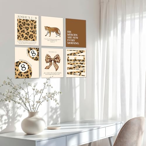 Isfvqyub Preppy Cheetah Leopard Wall Art, Aesthetic Bible Verse Stockholm Poster For Girl Boy, Trendy Bow Lucky 8 Ball Wall Decor For Bedroom Dorm College Apartment Office, Set Of 6 -A03 - size: Cheetah