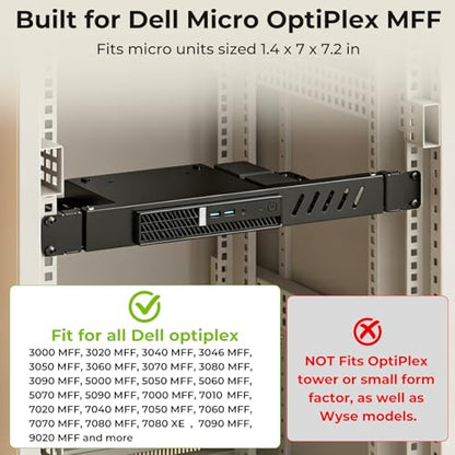 Mini Rack Mount for Dell OptiPlex Micro PC Rack Mount for Dell OptiPlex MFF 7050 5070 7020 3000 3060 9020 1U Hinged Server Rack Shelf for Dell Mini PC for 19” Server Rack or Cabinet with Cable Ties