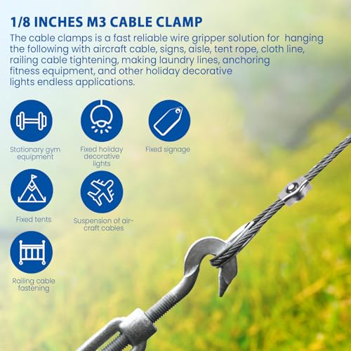 8PCS 1/8 Inches M3 304 Stainless Steel Wire Rope Cable Clip Clamp, Reusable Simplex Single Bolt Wire Rope Clips for 1/8Inch (1.5mm-3mm) Diameter Wire Cable/Wire Rope, Wire Clamp Tool for Outdoors - size: 8PCS-M3(1.5-3mm)