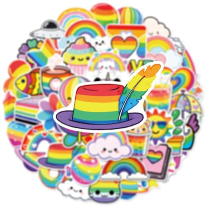 50PCS Rainbow Stickers, Waterproof Vinyl Decals Cute Water Bottle Stickers for Notebooks, Stationery, Luggage, Cartoon PVC Happy Stickers - style: A1
