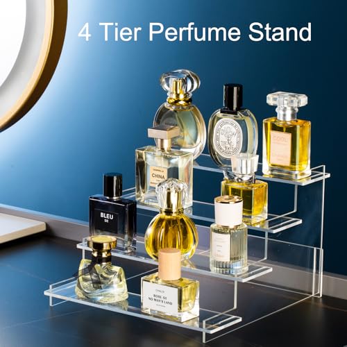 HENABLE 4 Tier Acrylic Display Risers, Perfume Organizer Stand, Cupcake Stand Holder, Clear Shelf Risers for Display Stands for Funko POP Figure, Dessert Shelves for Party, Decoration - color: Transparency