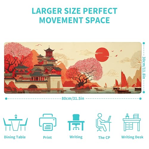 Scenery of Japan Gaming Mouse Pad Large Desk Mat Extended Keyboard Mouse Pad Anime Mousepad with Non-Slip Base and Stitched Edge Mouse Mat Desk Pad 31.5 x 11.8 Mouse Pads for Desk Home Office Gaming - color: Scenery of Japan