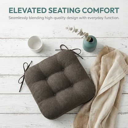 baibu Dining Chair Cushions, Memory Foam Kitchen Chair Cushions, Dual-Layer Patented Design Seat Pads with Ties, 16.5 x 16.5 x 3.5in, Brown, 1PC - color: Brown, size: 1 Count (Pack of 1)
