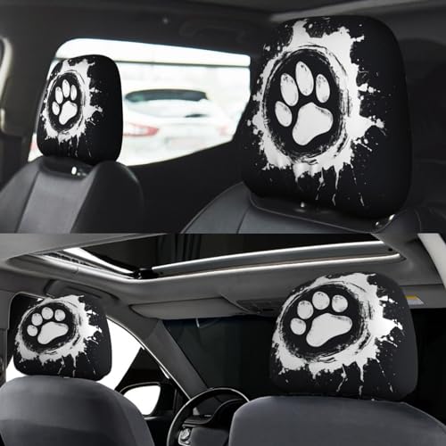 Dujiea 2 Pack Dog Paw Car Headrest Covers, Universal Soft Car Seat Head Rest Cover Protector, Vehicle Accessories Fabric Headrest Cover for Cars Vans Trucks - color: Dog Paw