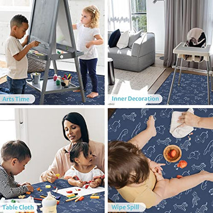 Blissful Diary Baby Splat Mat for Under High Chair, 50.4 x 50.4 Inch Wipeable Splash Mat, Waterproof and Washable, Anti-Slip Floor Protector, Safari Animals - color: Safari Animals