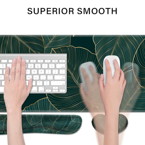 Desk Pad and Keyboard Wrist Rest, Large Mouse Pad + Keyboard Pad+Mouse Wrist Support, Non-Slip Desk Mat Protector for Office, Home 31.5×11.8 Inches Plant Leaves - color: Plant Leaves