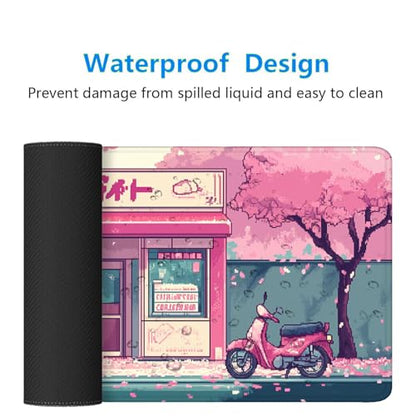 Japanese Anime Mouse Pad Pink Cherry Tokyo Street Aesthetic Large Gaming Mouse Mat with Stitched Edges,Non-Slip Waterproof Rubber Base Mous Mat Office Computer Keyboard Laptop Home 31.5x11.8 Inch - color: Japanese Anime, size: 31.5" x 11.8"