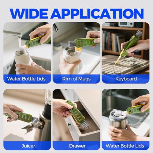 6 Pack Holikme 4 in 1 Cup Lid Cleaning Brush Set with 3 Straws, Multifunctional Bottle Brush, Silicone Cup Lid Gap Cleaner, Bristle Crevice Cleaning Brush, Olive - color: Olive