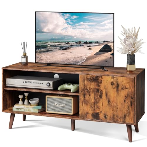 WLIVE TV Stand for 55 Inch TVs, Entertainment Center with Storage Cabinet, Mid-Century TV Stands for Living Room and Bedroom, 50" TV Console, Brown | with Storage Cabinet - color: Rustic Brown, size: 47 Inch