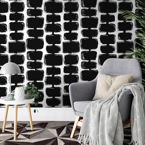 Safiyya Peel and Stick Wallpaper Black and White Contact Paper Mid Century Modern Abstract Geometric Wall Paper Self Adhesive Removable Wallpaper for Bathroom and Bedroom Vinyl 17.3"x78.7" - color: Black/White, size: 17.3" x 78.7"