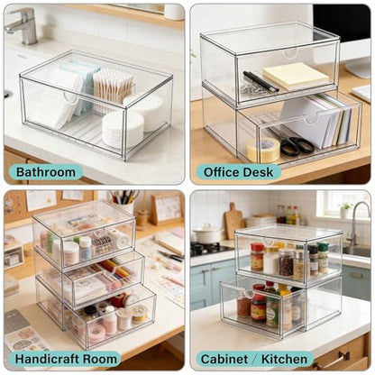 Prsildan Acrylic Makeup Organizer, 2 Pack Stackable Clear Storage Drawers for Baby Bottles Desk Organizers with 2 Drawers for Countertop Vanity Nursery Modular System for Cosmetics Jewelry - style: Style1-2 Drawers