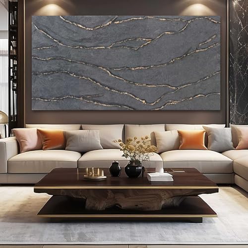 XIANSHOU Canvas Wall Art Hand Painted Large Gold and Grey Abstract Painting Textured Wall Decor 29"x58" Home Artwork Decoration for Living Room Office Bedroom Dining Room - color: Black and Gold, size: 48"L x 24"W