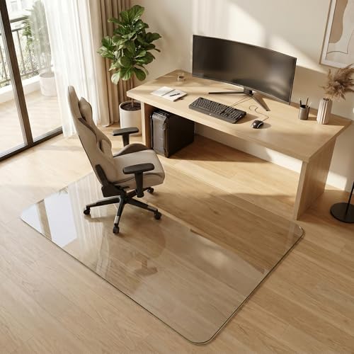 Tempered Glass Chair Mat for Hardwood Floor, 36" x 55" Heavy Duty Glass Office Chair Mat, for Low Pile Carpet, 0.2" Thick with 4 Non-Slip Pads, Smooth Rolling for Home & Office - size: 36" x 55"
