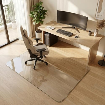 Tempered Glass Chair Mat for Hardwood Floor, 36" x 55" Heavy Duty Glass Office Chair Mat, for Low Pile Carpet, 0.2" Thick with 4 Non-Slip Pads, Smooth Rolling for Home & Office - size: 36" x 55"