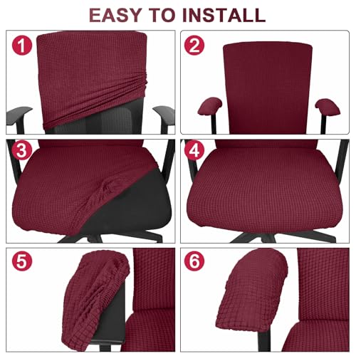 Tallew 4 Pcs Office Chair Covers Set Computer Universal Protective Stretchable Chair Seat Covers Desk Armrest Slipcovers Pads Office Cushion Backrest for Rotating (XL,Burgundy) - color: Burgundy
