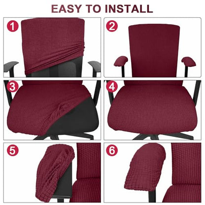 Tallew 4 Pcs Office Chair Covers Set Computer Universal Protective Stretchable Chair Seat Covers Desk Armrest Slipcovers Pads Office Cushion Backrest for Rotating (XL,Burgundy) - color: Burgundy