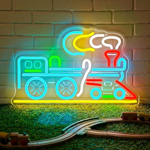 Train Neon Sign for Wall Decor, LED Train Light with Dimmer Switch, USB Powered Neon Lights for Kids Room, Bedroom, Game Room, Railway Lover Gift Decor - color: colorful-train