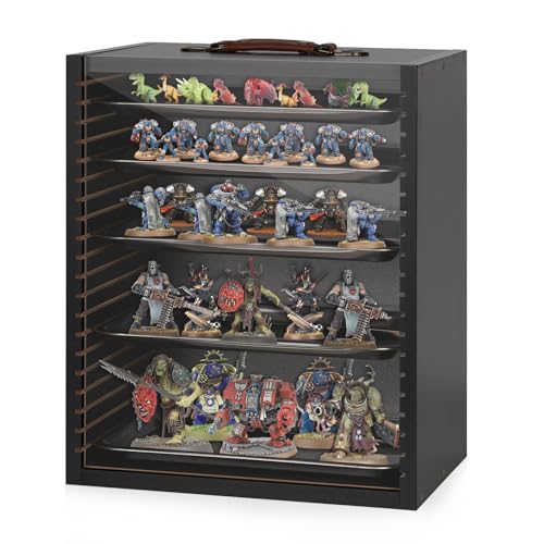Miniature Display Case for Collectibles, Miniatures Storage Case Display Shelves Shelf for Mini Action Figures Valuable Collectibles or Crystal Stone (Matte Black) - color: Matte Black