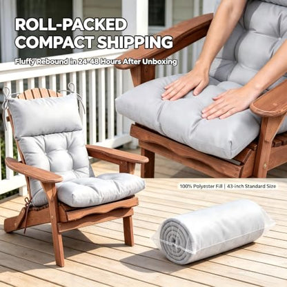 QILLOWAY Outdoor Rocking Chair Cushions Set of 2, 100% Polyester Waterproof Patio Rocking Chair Cushion, High Back Weatherproof Chair Pad for Adirondack & Outdoor Furniture, Gray,White - color: Silver/White