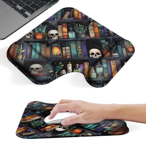 Ergonomic Mouse Pad with Gel Wrist Rest (1"& 1.2" Dual Height) - Mouse Pads Compact Mousepad Desk Mat Office, Gaming & Carpal Tunnel Relief | Non-Slip Rubber Base | Gothic Bookshelf - color: Gothic Bookshelf