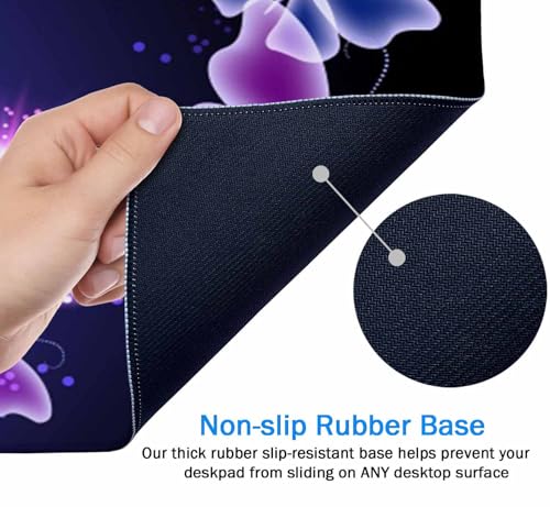 Gaming Mouse Pad, Large Mouse Pads for Women, Non-Slip Rubber Base Mousepad, Keyboard Mouse Mat, Desk Pad with Stitched Edges, 31.5x15.7inch, Glowing Butterfly - color: Glowing Butterfly, size: 31.5L x 15.7W inches