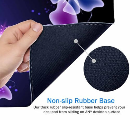 Gaming Mouse Pad, Large Mouse Pads for Women, Non-Slip Rubber Base Mousepad, Keyboard Mouse Mat, Desk Pad with Stitched Edges, 31.5x15.7inch, Glowing Butterfly - color: Glowing Butterfly, size: 31.5L x 15.7W inches
