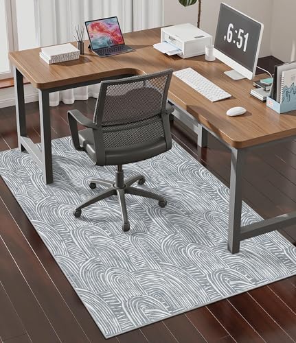 chakme Office Chair Mat for Hardwood Floor, 48"x36" Easy Glide Computer Desk Mat Protector for Rolling Chair Under Desk Rug Nonslip Backing, Machine Wash, (Arc) - color: Gray Arc, size: 36"x48"