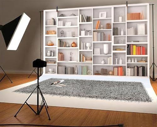 8x6ft White Bookshelf Backdrop Office Home Bookcase Photography Backdrop Decoration for Video Conference, Zoom Meeting, Video Recording, Zoom Calls Photo Booth - color: White, size: 8X6FT