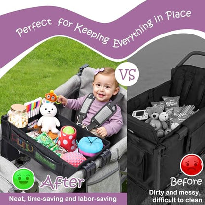 Babenest Stroller Snack Tray for Wonderfold Wagon W2, Foldable Thickened Snack Tray with Cup Holder, Storage Mesh Bag & Pen Slot, Easy to Clean Snack Board for Drawing - size: W2