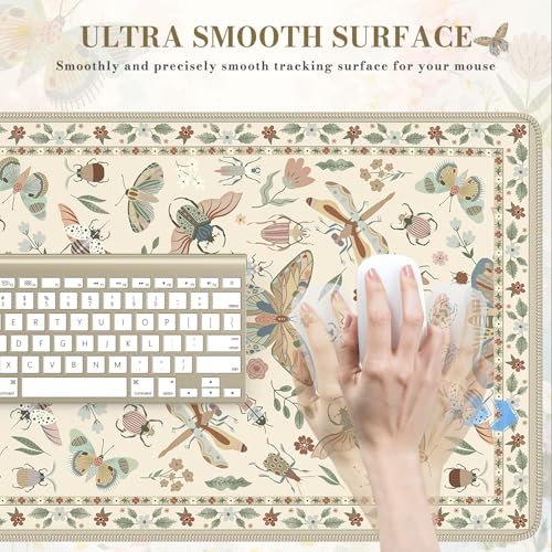 iCasso Beige Large Mouse Pad, Desk Matt for Desktop, XXL Desk Mat for Keyboard and Mouse, Anti-Slip Big Mousepad Computer Mat with Stitched Edges - color: Insect-beige