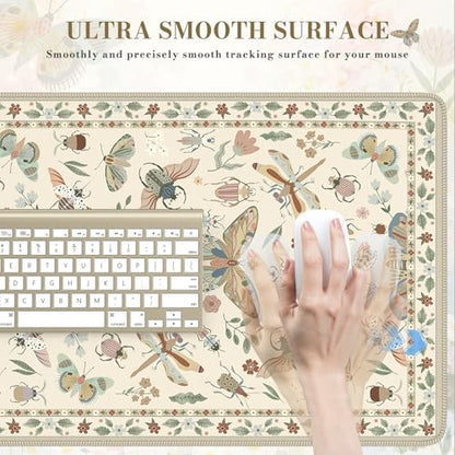 iCasso Beige Large Mouse Pad, Desk Matt for Desktop, XXL Desk Mat for Keyboard and Mouse, Anti-Slip Big Mousepad Computer Mat with Stitched Edges - color: Insect-beige