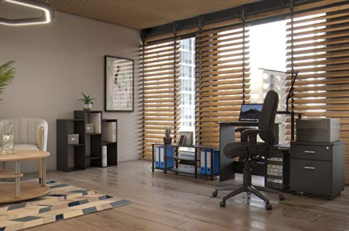 Furinno EFFICIENT Desk, 28.6" Wide Gaming Desk with 3 Open Side Shelves, Laptop Notebook Computer Desk, Office Desk for Home Office, Study Room, Dorm, Bedroom, Americano - color: Americano/Black, size: Square Side Shelves