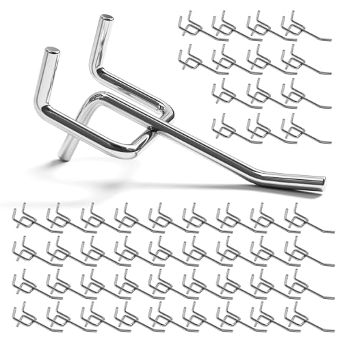 JEAWIWI 50 Pack 2 Inch Metal Pegboard Hooks, Fit 1/4 in and 1/8 in Peg Board Organizer Accessories, for Hanging Storage, Garages, Tool Sheds, Basements - size: 2IN 50PCS