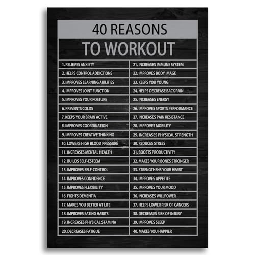 Inspirational Canvas Wall Art Painting Quote Office Wall Decor Pieces Success 40 Reasons to Workout Poster Positive Motivational Framed Artwork Prints Picture for Living Room School[12" W X 18" H] - color: A-ONE-12, size: 12"L x 18"W