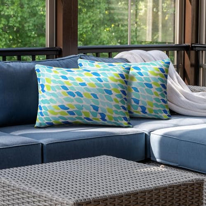 Juexica 2 Pack Chaise Lounge Pillow with Strap Outdoor Waterproof Beach Chair Neck Headrest Pillow Adjustable Elastic Band for Hammock Lumbar Recliner Pillows for Patio Pool Chair(Blue Green Pattern) - style: Blue Green Pattern