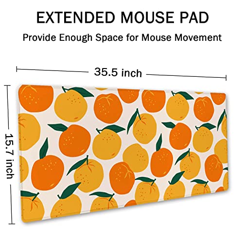 SSOIU Mandarins Oranges Summer Fruits Mouse Pad 35.5 X 15.7 Inch XXL Full Desk Mousepad Extended Large Non-Slip Rubber Base Waterproof Big Keyboard Mat with Stitched Edges for Gaming and Office - color: Mandarins Oranges